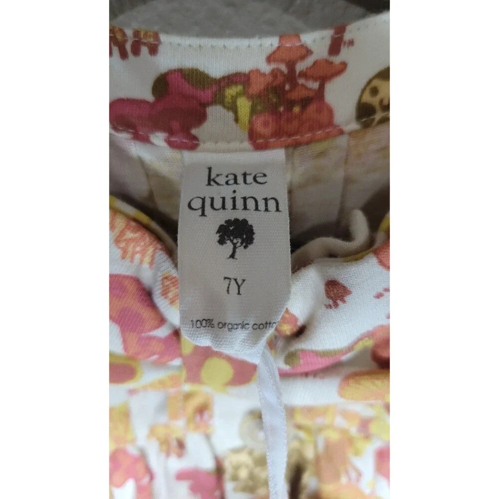 Kate Quinn 7Y Neutral Multi Mushroom Long Sleeve Library Dress NWT Organic Cotto